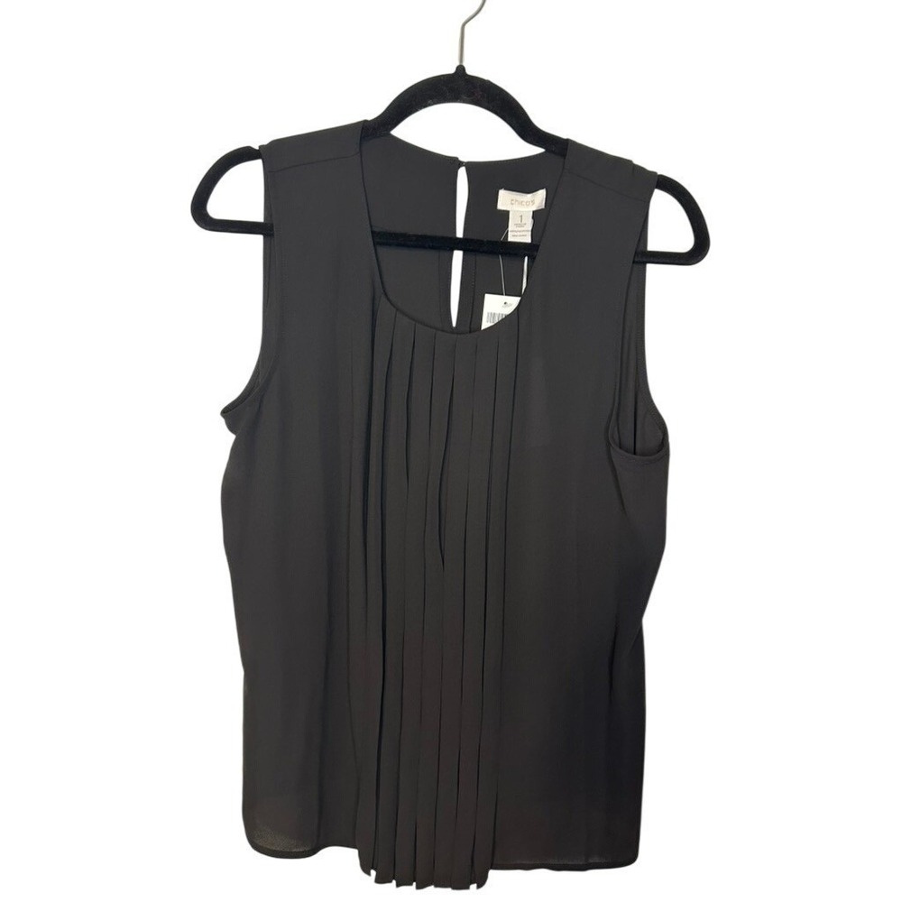 Chico's Black Sleeveless Pleated‎ Tank Top Blouse Elegant Career Casual Size 1